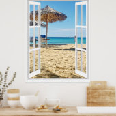 Uitzicht van zandstrand en Zee Poster (Keuken)