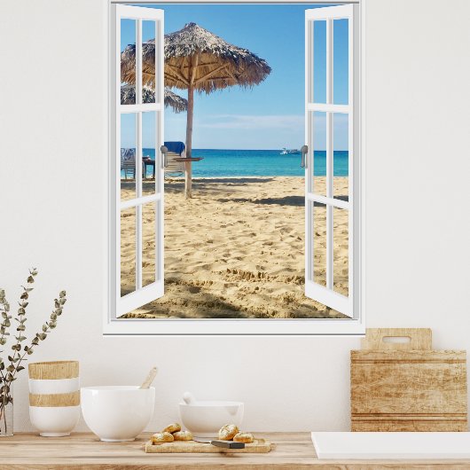 Uitzicht van zandstrand en Zee Poster (Keuken)