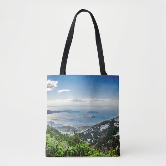 Uitzicht van zee uit bergen tote bag (Voorkant)