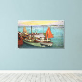 Uitzicht van Zeeen Golven en schepen op de Warf Canvas Afdruk (Insitu (Houten vloer))