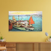 Uitzicht van Zeeen Golven en schepen op de Warf Canvas Afdruk (Insitu (Woonkamer))