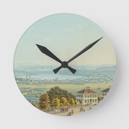 Uitzicht van Zürich, c.1840 (m/c) Ronde Klok (Voorkant)