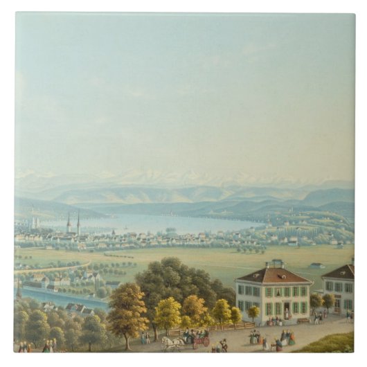 Uitzicht van Zürich, c.1840 (m/c) Tegeltje (Voorkant)