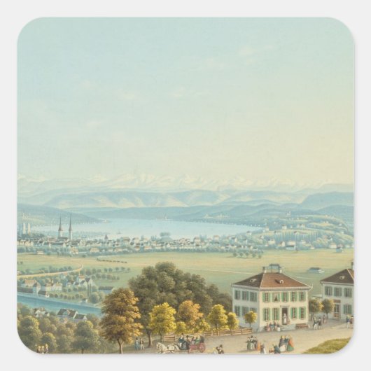 Uitzicht van Zürich, c.1840 (m/c) Vierkante Sticker (Voorkant)