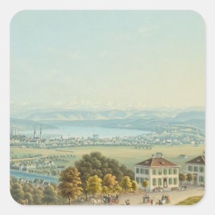 Uitzicht van Zürich, c.1840 (m/c) Vierkante Sticker