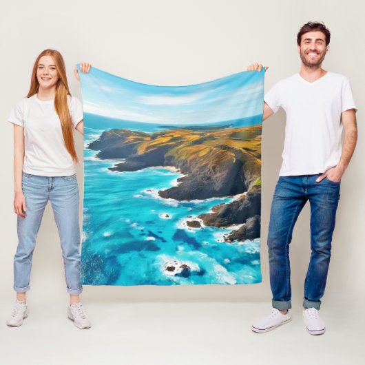 Uitzicht vanaf Ocean Cliffs: Wild Shore Fleece Deken (In situ)