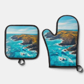 Uitzicht vanaf Ocean Cliffs: Wild Shore Ovenwant & Pannenlap Set (Voorkant)