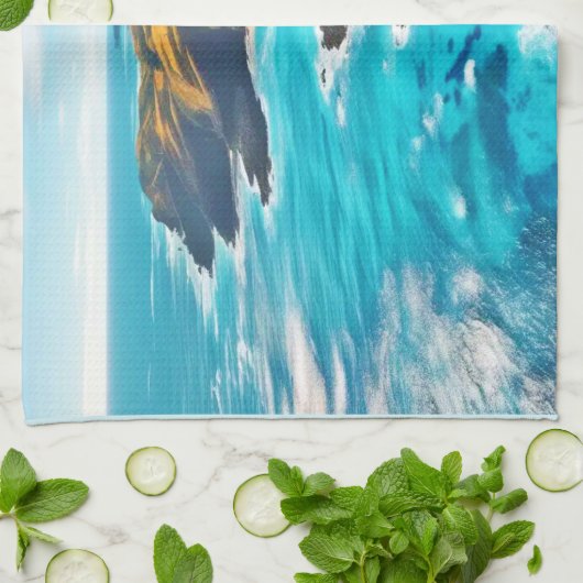 Uitzicht vanaf Ocean Cliffs: Wild Shore Theedoek (Gevouwen)