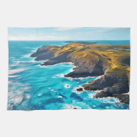 Uitzicht vanaf Ocean Cliffs: Wild Shore Theedoek (Horizontaal)