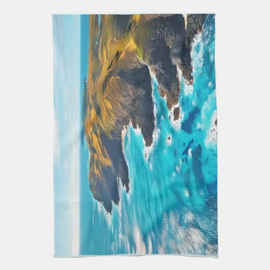 Uitzicht vanaf Ocean Cliffs: Wild Shore Theedoek (Verticaal)