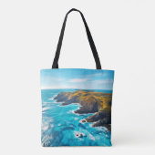 Uitzicht vanaf Ocean Cliffs: Wild Shore Tote Bag (Achterkant)