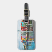 Uitzicht vanaf pontonbrug op het eiland Curacao Bagagelabel (Voorkant verticaal)