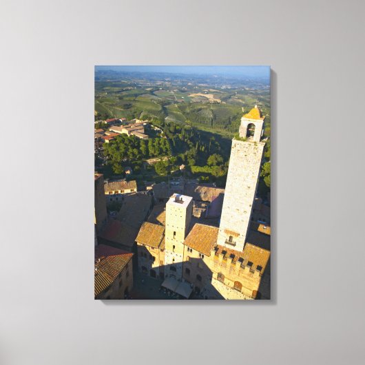 Uitzicht vanaf toren, San Gimignano, Siena, Toscan Canvas Afdruk (Voorkant)