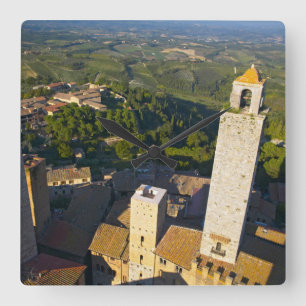 Uitzicht vanaf toren, San Gimignano, Siena, Toscan Vierkante Klok