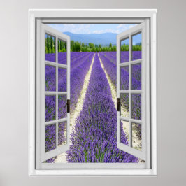Uitzicht venster Lavender Field Fake Poster
