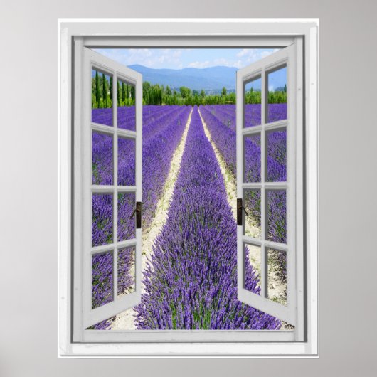 Uitzicht venster Lavender Field Fake Poster (Voorkant)