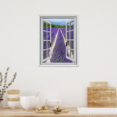Uitzicht venster Lavender Field Fake Poster (Keuken)