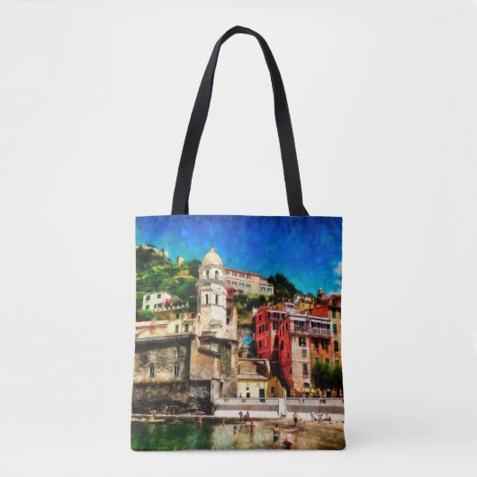 Uitzicht Vernazza, Italië. Waterverf schilderkegel Tote Bag (Voorkant)