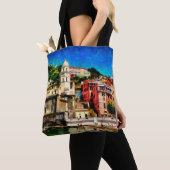 Uitzicht Vernazza, Italië. Waterverf schilderkegel Tote Bag (Dichtbij)