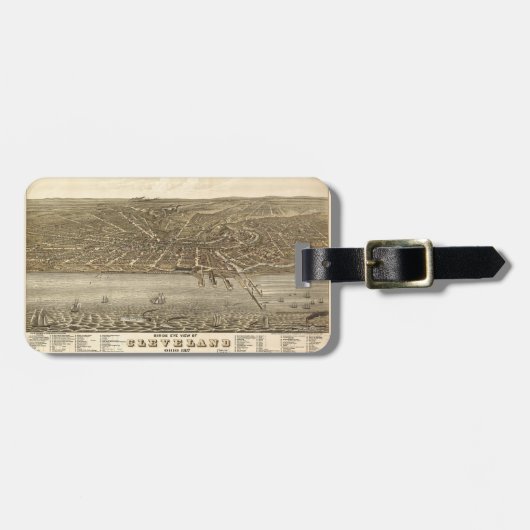 Uitzicht vogelgriep Kaart van Cleveland Ohio (1877 Bagagelabel (Voorkant horizontaal)