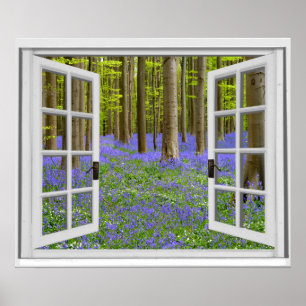 Uitzicht voor blauwe gordels en bomen poster