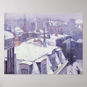Uitzicht voor dakpannen of dakpannen onder sneeuw, poster