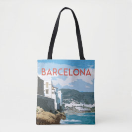 Uitzicht voor de kust van Barcelona, Spanje Tote Bag