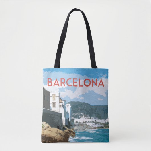 Uitzicht voor de kust van Barcelona, Spanje Tote Bag (Voorkant)