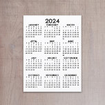 Uitzicht voor het volledige jaar 2024 - Basisminim Briefkaart<br><div class="desc">Een basiskalender voor 2024 in zwart-wit. Een standaard look voor uw thuis kantoor of school locker. Een eenvoudig volledig jaar in één oogopslag kalender om het hele jaar door te gebruiken.</div>