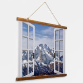 Uitzicht voor ruiten Snowy Mountains Wall Hangend Wandkleed (Gebogen)