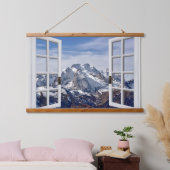 Uitzicht voor ruiten Snowy Mountains Wall Hangend Wandkleed (Slaapkamer)