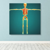 Uitzicht vooraan van het skelet van de mens met ze canvas afdruk (Insitu (Houten vloer))