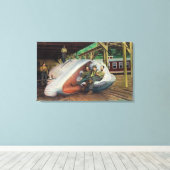 Uitzicht walvisjagers die zich op de walvis herste canvas afdruk (Insitu (Houten vloer))