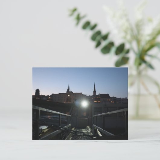 Uitzicht Wasserburg Altstadt met schip bij schemer Briefkaart (Staand voorkant)