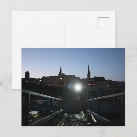 Uitzicht Wasserburg Altstadt met schip bij schemer Briefkaart (Voorkant / Achterkant)