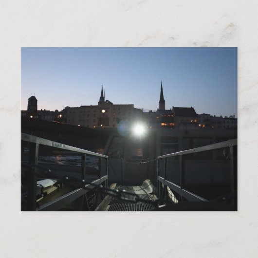 Uitzicht Wasserburg Altstadt met schip bij schemer Briefkaart