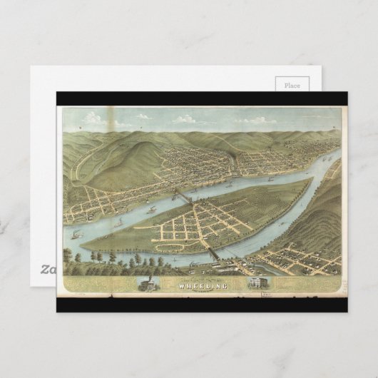 Uitzicht Wheeling West Virginia (1870) Briefkaart (Voorkant / Achterkant)