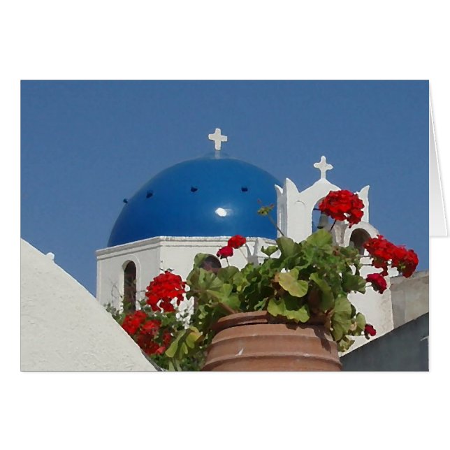 Uitzichten van de kerk op Santorini, Griekenland (Voorkant Horizontaal)