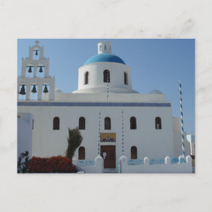 Uitzichten van de kerk op Santorini, Griekenland Briefkaart
