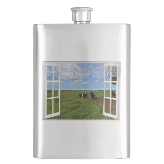 Uitzichten venster Koeien Galloway, Hip Flask Flacon (Voorkant)