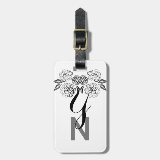 uitziende zwarte en witte rozen bagagelabel (Voorkant verticaal)