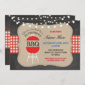 Uitzondering BBQ Check Chalk Burlap Red Uitnodigin Kaart (Voorkant / Achterkant)
