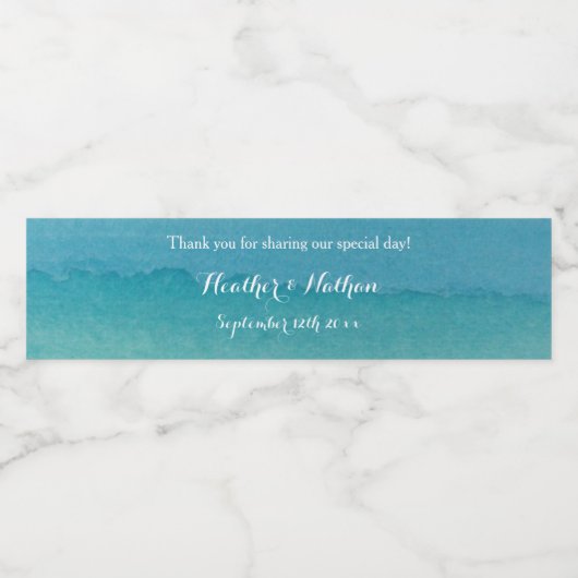 Uitzonderlijke aqua blauw waterverf bruiloft waterfles etiket (Enkel label)