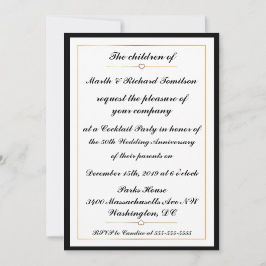 Uitzonderlijke Art Deco 50th Jubileum Uitnodigen Kaart (Achterkant)