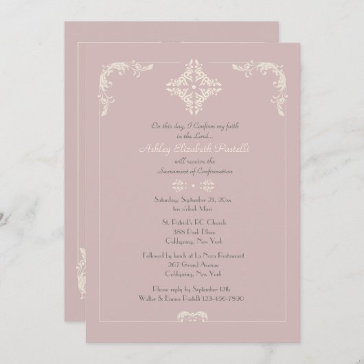 Uitzonderlijke cross-roze religieuze uitnodiging (Voorkant / Achterkant)