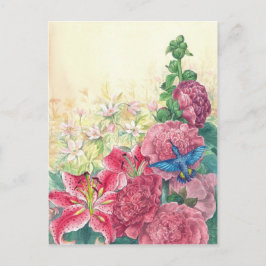 Uitzonderlijke floralen en waterverf van kolibrie, briefkaart