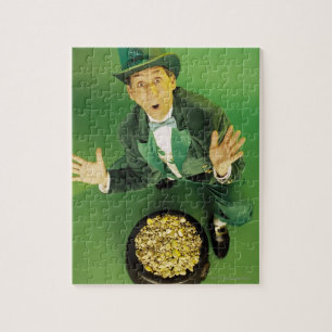 Uitzonderlijke leprechaun met pot goud legpuzzel