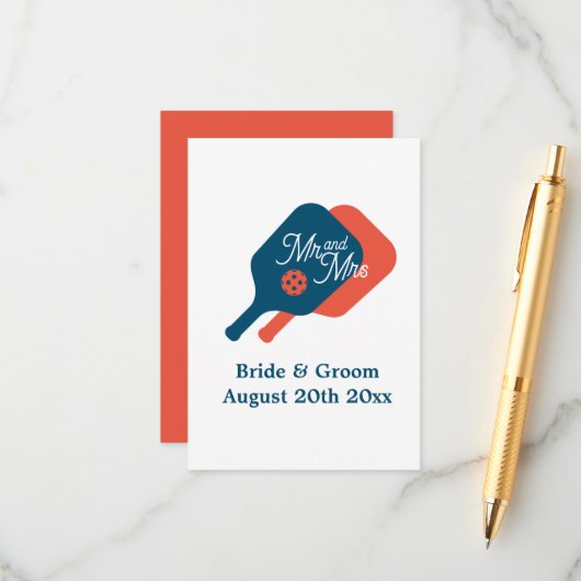 Uitzonderlijke pickleball bruiloft behuizing kaart (Voorkant / Achterkant in situ)