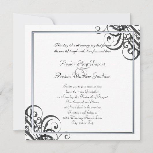 Uitzonderlijke uitnodiging voor B&W-scrollrol (Achterkant)