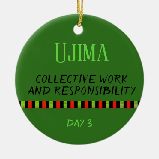 Ujima - Kwanzaa Dag 3 Groen Keramisch Ornament (Voorkant)